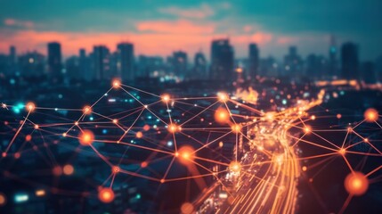 Naklejka premium Cityscape with Network Connections at Dusk