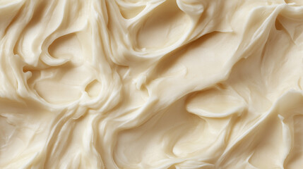 Fototapeta premium a close-up, top-down view of sunflower seed and cashew paste spread across the frame, filling the image with its pale beige and creamy white colors and smooth, thick texture