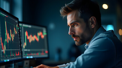 Financial risk manager assessing market volatility with stock charts