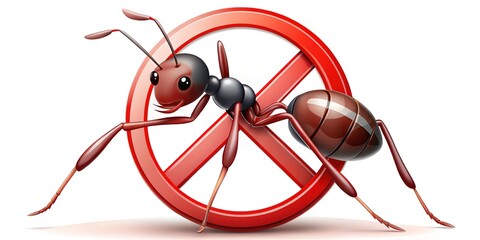 Vector illustration of an ant repellent sign, showcasing a bold no-ant symbol designed for effective pest control applications. Perfect for deterring unwanted pests.