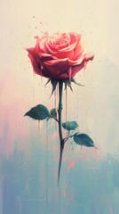 Red rose with paint drips, artistic illustration