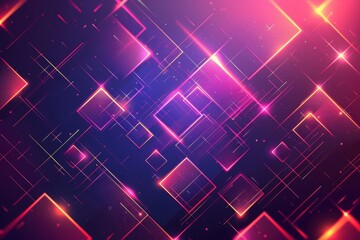 Obraz premium Abstract Glowing Squares and Lines in a Vibrant Purple and Pink Background
