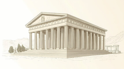 Obraz premium Illustration of an ancient greek temple, detailed architecture and historical accuracy, classical elegance. Greek Agora. Illustration