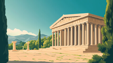 Obraz premium Illustration of an ancient greek temple, detailed architecture and historical accuracy, classical elegance. Greek Agora. Illustration