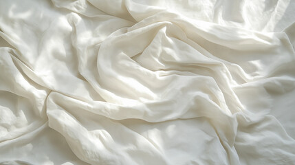 Obraz premium a top-down view of an unmade bed with smooth white sheets slightly rumpled