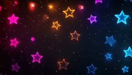 Neon Stars and Glimmering Dust on a Dark Background