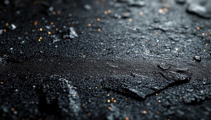 Abstract Black Surface with Scattered Golden Lights