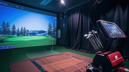 Modern indoor golf simulator room interior AI generated image