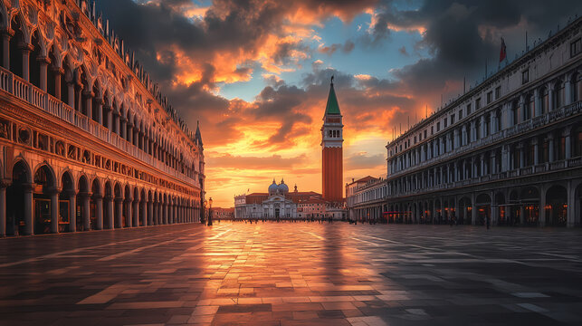 Piazza san marco venezia quadro arte dipinto. Italian Piazza. Illustration