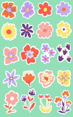 Flower Sticker. Set of floral elements. Romantic flower collection with flowers, twigs, leaves, herbs and berries
