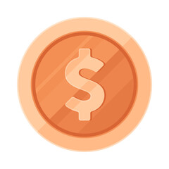 Copper coin with dollar sign. Economy, finance, investment, profit, money, currency concept. Flat vector illustration isolated on white background