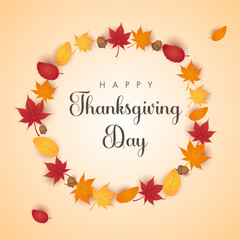 Happy Thanksgiving Day Botanical Wreath with colorful leaves. Vector illustration