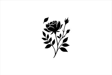 Rose Silhouette Vector Illustration. Wild Rose Silhouette Vector Isolated on white background.