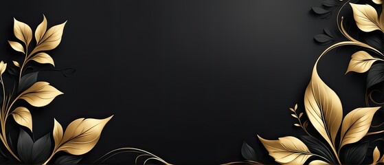 Golden Floral Design on Black Background