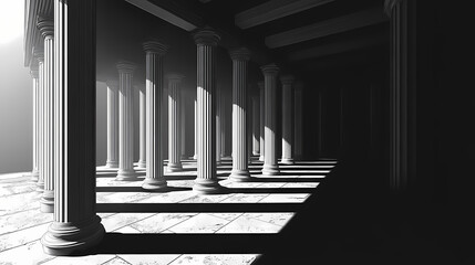 Naklejka premium Stoa of attalos in black and white, with a geometric composition. generative ai. Greek Agora. Illustration