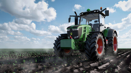 Smart Agricultural Tractors: Create an image of a high-tech agricultural tractor equipped with GPS and automation technology. Highlight its ability to optimize planting and harvesting schedules, demon