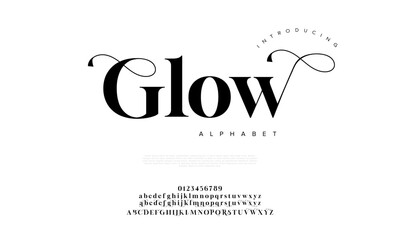 Glow typography beauty fashion elegant minimalist serif italic fonts decorative wedding vintage retro logos. Minimal luxury font alphabet logo. Vector illustration