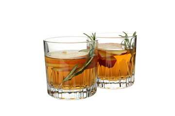 PNG, Аpple cider with rosemary in glasses, isolated on white background