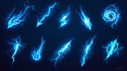 Blue electric lightning effects on dark background