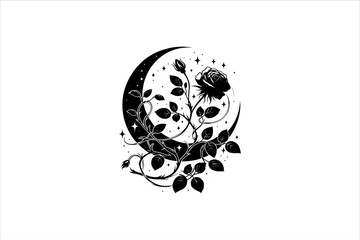 Rose Silhouette Vector Illustration. Wild Rose Silhouette Vector Isolated on white background.