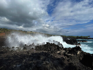 volcanic coastline and waves in Hawaii