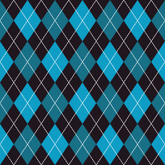 Halloween argyle checker teal blue raster pattern. Classic dashed diamonds check in blue and black seamless pattern for a Halloween party costume.