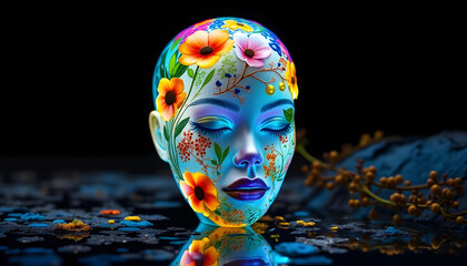 Floral Face Art Reflection Beauty Portrait