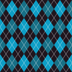 Halloween argyle checker teal blue vector pattern. Classic dashed diamonds check in blue and black seamless pattern for a Halloween party costume.
