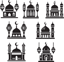 mosque silhouette sets vector