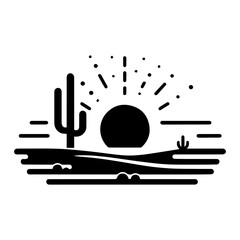 Minimalist Desert Silhouette with Angular Cactus for Logo and T-Shirt Design
