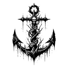 Aggressive Gothic Anchor with Claw and Skull Detailing for Bold T-Shirt Design