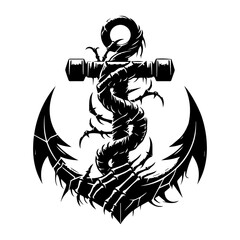 Grunge Nautical Anchor with Wrapped Vines and Skeleton Motif for T-Shirt Design