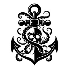 Dark Gothic Anchor with Skull and Tentacle Elements for T-Shirt Design