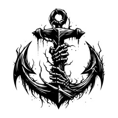 Skeleton Hand Grasping Vintage Anchor for Bold T-Shirt Design