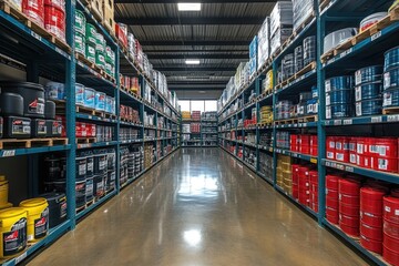 Efficiently Organized Auto Parts Warehouse with Ample Space and Easy Access to Diverse Inventory