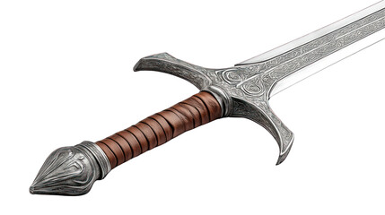 side view of a medieval sword with a detailed hilt transparant background