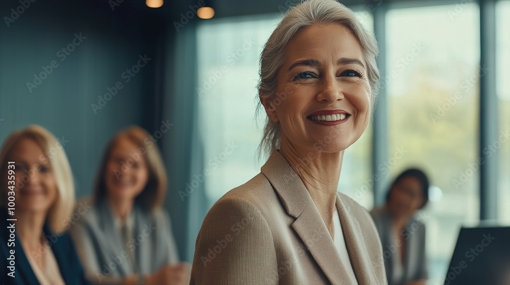 Wall mural Professional Woman Smiling in Modern Office Setting