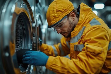 Close-Up of a Washing Machine Repairman Replacing the Rubber Seal on the Hatch