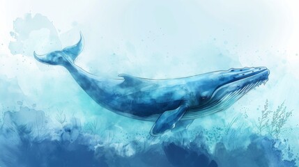 Naklejka premium Blue Whale Swimming in Tranquil Waters