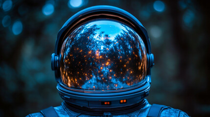 solitary astronaut figure in a sleek helmet floats in the vast emptiness of space. The scene symbolizes exploration, human curiosity, and the quest for knowledge beyond our planet