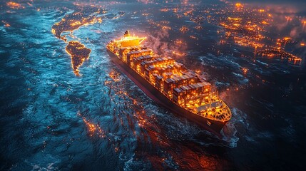 AI-enhanced global logistics platform visualizing container ship movements across international shipping lanes on a world map