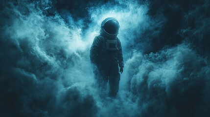 solitary astronaut figure in a sleek helmet floats in the vast emptiness of space. The scene symbolizes exploration, human curiosity, and the quest for knowledge beyond our planet
