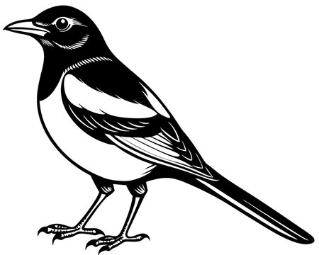 black and white magpie bird standing clip art preview