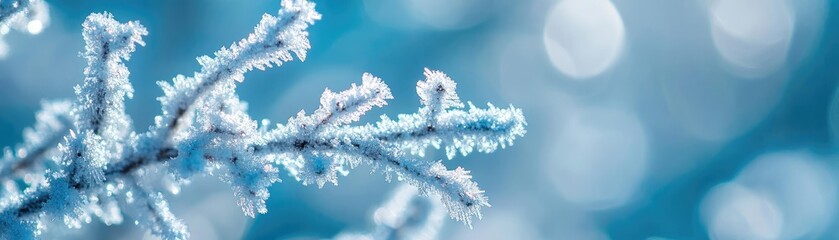 A close-up of a frosted branch shimmering in winter light, showcasing the beauty of nature's frozen artistry.