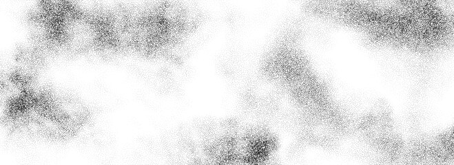 Stippled smoke cloud gradient texture. Grunge fluid fume grain background. Gritty noise fog dot work wallpaper. Black and white dots, speckles, sand particles or granules backdrop overlay. Vector