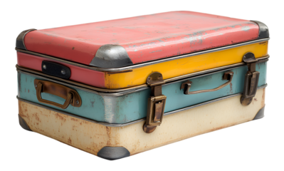 a stack of suitcases. 