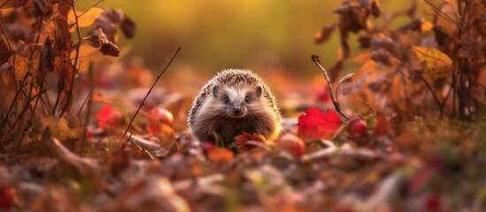 Fototapeta premium Hedgehog in Autumn Leaves