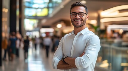 Fototapeta premium Confident Young Man Smiling in Modern Environment
