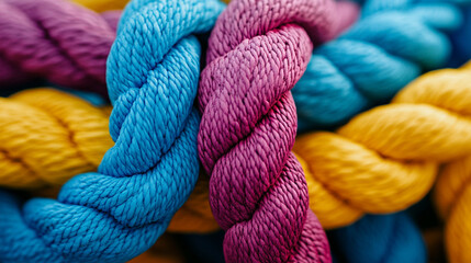 tangled pile of colored ropes symbolizes confusion, chaos, and complexity. The vibrant colors suggest diversity, while the knots represent challenges and obstacles in life