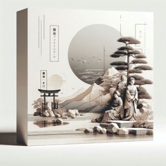 minimal modern and avant garde  Aged Day Japan sketches on a white background, 16:9. 3D Rendering.